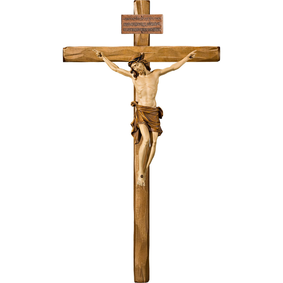 Cristo Pisa en cruz recta con Titulus Crucis en hebreo - latín - griego